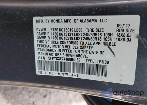 2018 Honda Ridgeline Rtl-E z USA, uszkodzony, nr VIN 5FPYK3F74JB004162